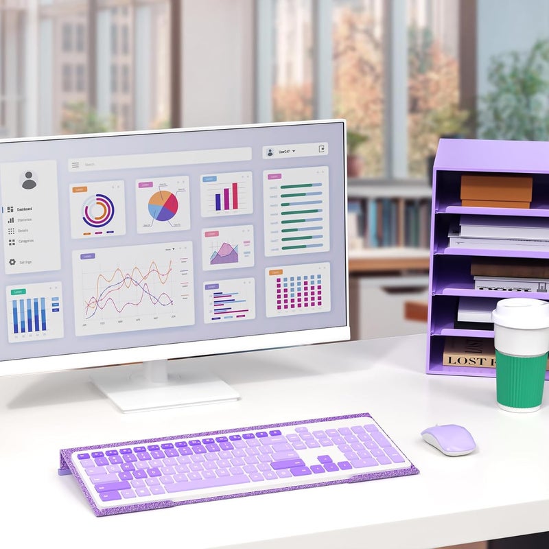 Rulyyo Store Ergonomic Computer Keyboard Stand - 17 Inch Glitter Purple Acrylic Keyboard Riser for Desk Tilted Keyboard Holder Tray with Non-Slip Strip for Home Office Easy Typing & Working - Image 2